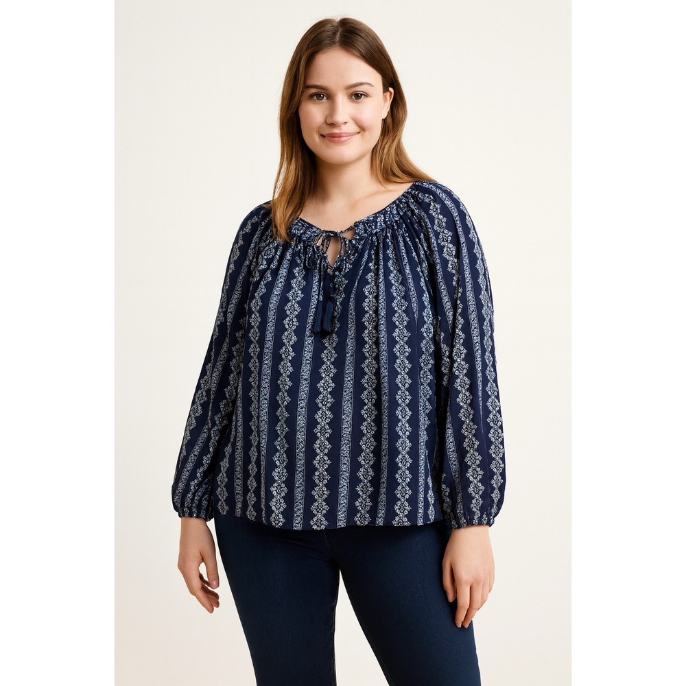 Anthropologie Holding Horses Blue Bandana Peasant Top‎ XL Cowgirl Boho Light